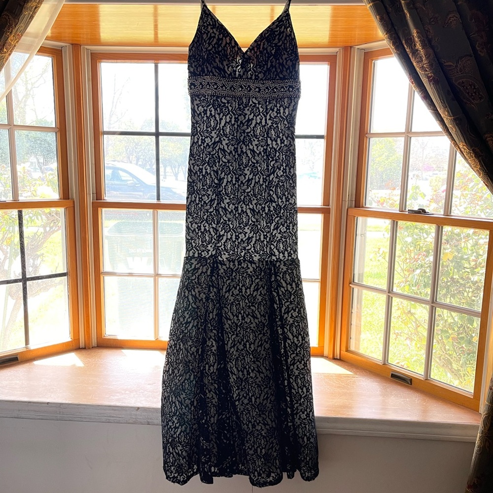 Elegant Black and White Lace Dress